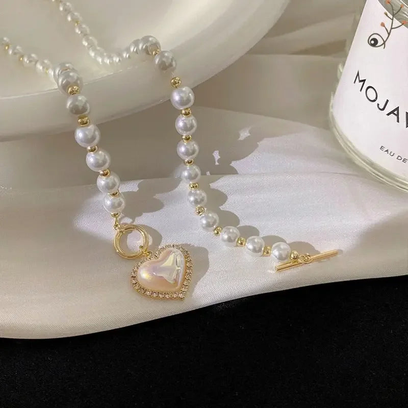 Elegant Pearl Heart Necklace