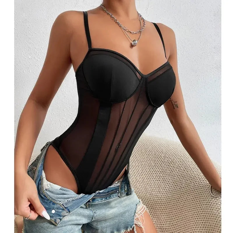 Sexy Bodysuit Shapewear Deep V-Neck Body Shaper Thong Shapers Waist Trainer Women Adjustable Strap Padded Push Up Bra Corset Top