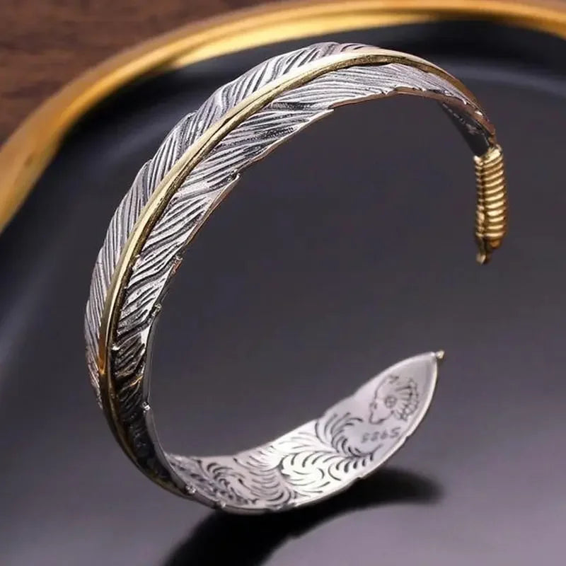 Silver Color Feather Cuff Bracelet for Men Women Vintage Adjustable Bracelet Bangle Fashion Jewelry - LUXLIFE BRANDS