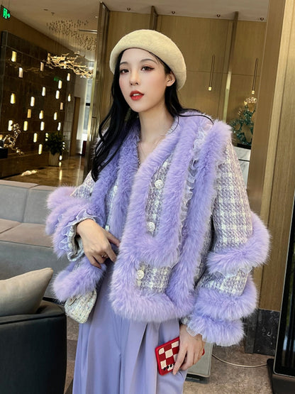 Luxury Fox Fur Purple Jacket