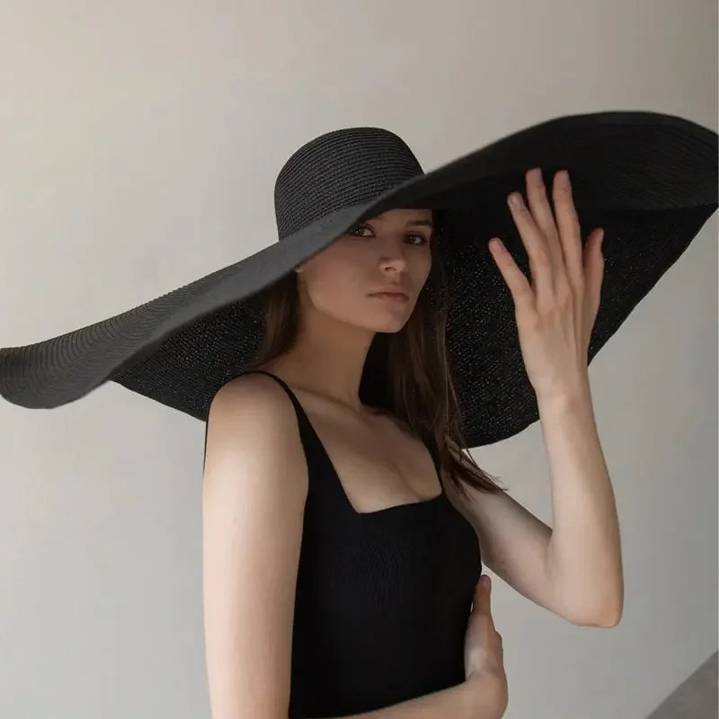 70cm Oversized Wide Brim Sun Hat Travel Large UV Protection Beach Straw Hats Women's Summer Floppy Foldable Chapeaux Wholesale
