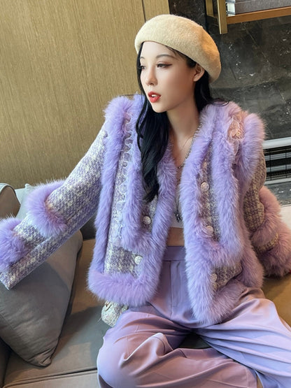 Luxury Fox Fur Purple Jacket