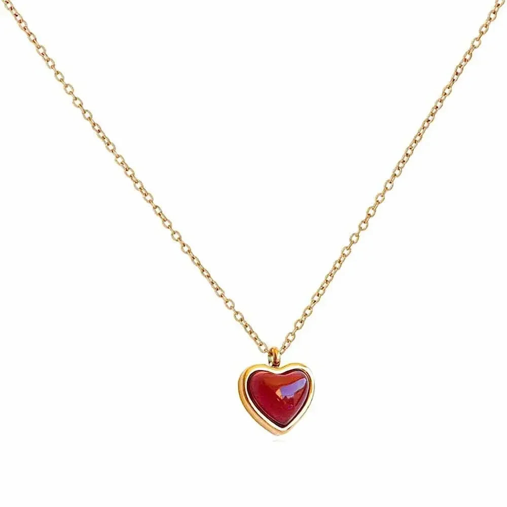 Carnelian Crystal Heart Necklace Raw Stone Healing Crystals Dainty Heart Gemstone Pendant Necklace Anniversary Birthday Gift - LUXLIFE BRANDS