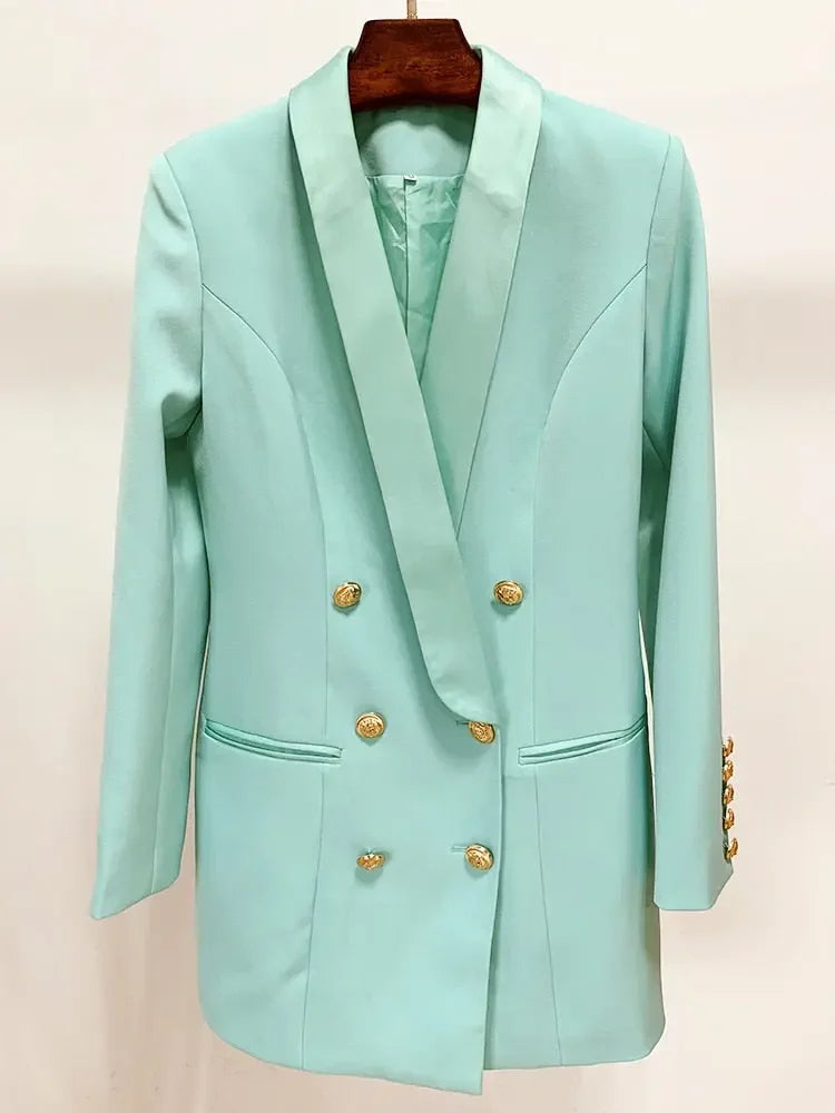 Long Sleeve Satin Collar Blazer Dress