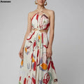 2023 summer new women's fashion casual sexy halter print slim beach dress
