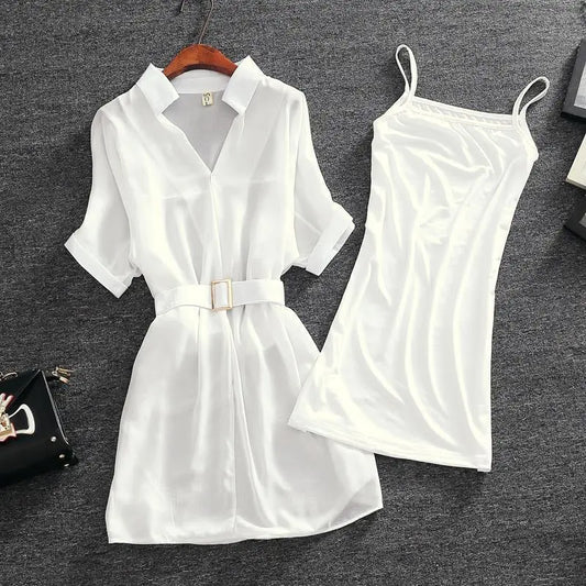 Chiffon Dress with Corset Luxury Woman Party Dress Summer Fashion Two-piece Formal Ball Temperament Loose White Top 2023 New