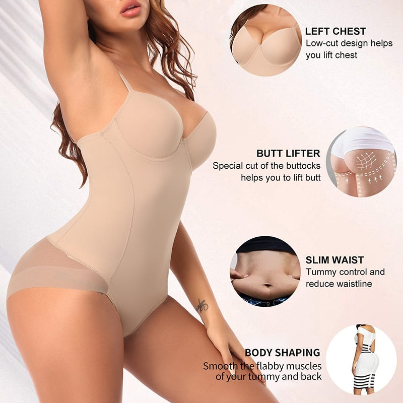Tummy Control Backless Bodysuit Shaper with Built-in Bra