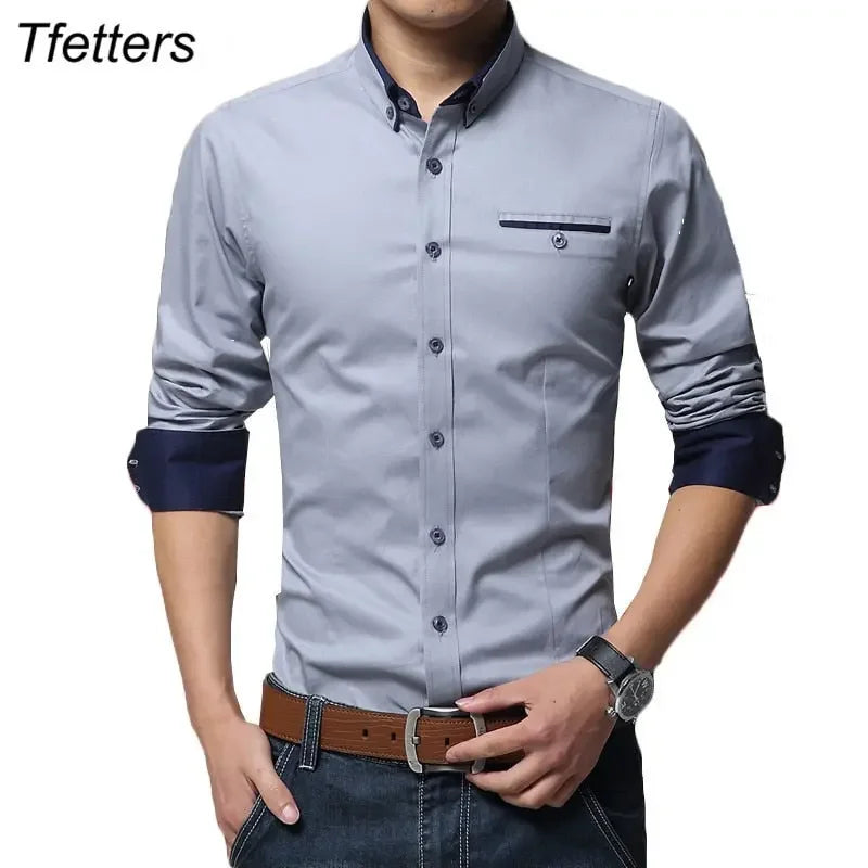 TFETTERS Newest Cotton Men Shirt Casual Shirt Long Sleeve Solid Color Regular Fit Plus Size Men&#39;s Shirts