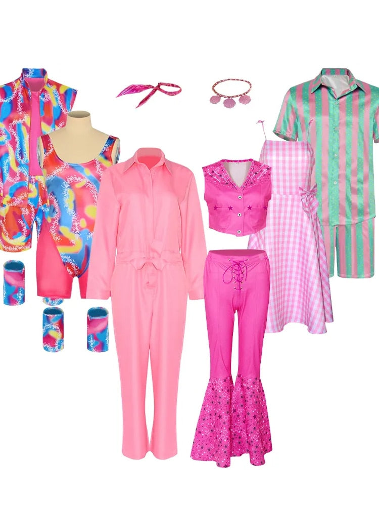 Barbie Cosplay Costume For Women Princess Margot Robbie Barbie Pink Clothes Top Pants Suit Halloween Costumes Movie Uniform