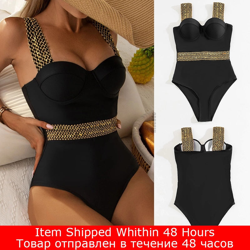 Riseado Sexy Push Up Swimsuit One Piece Swimwear Women 2023 Black Bathing Suit Stitch Detail One-pieces Swimming Suit for Women