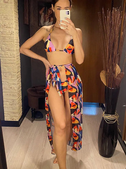 Vibrant Hues Bikini + Sarong Set - LUXLIFE BRANDS