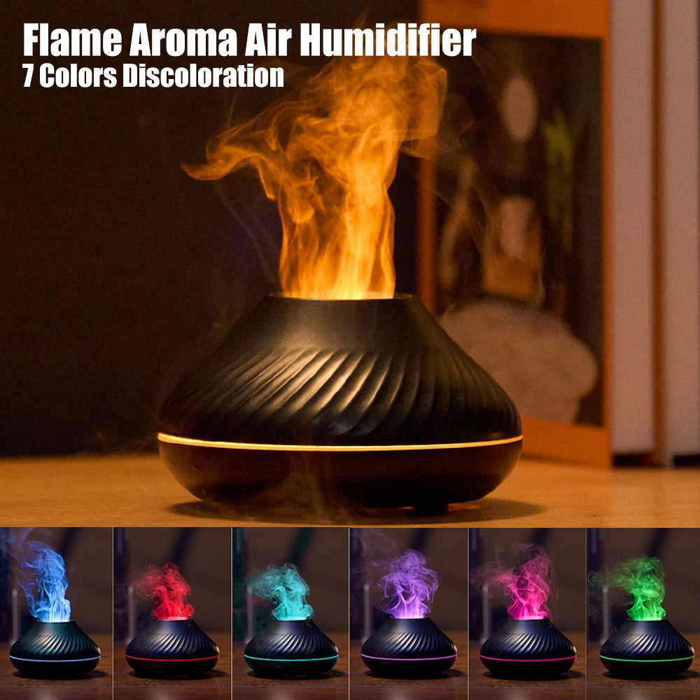 Led Night Lights Aroma Diffuser Simulation Flame 130ml Air Humidifier USB Quiet Aromatherapy Diffuser Sprayer for Bedroom Office