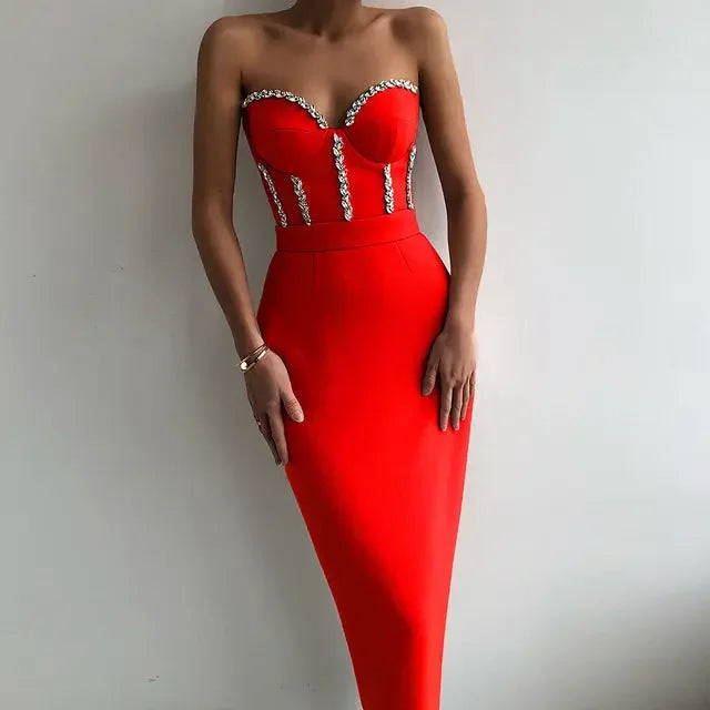 Sexy Strapless Bodycon Evening Dress - LUXLIFE BRANDS