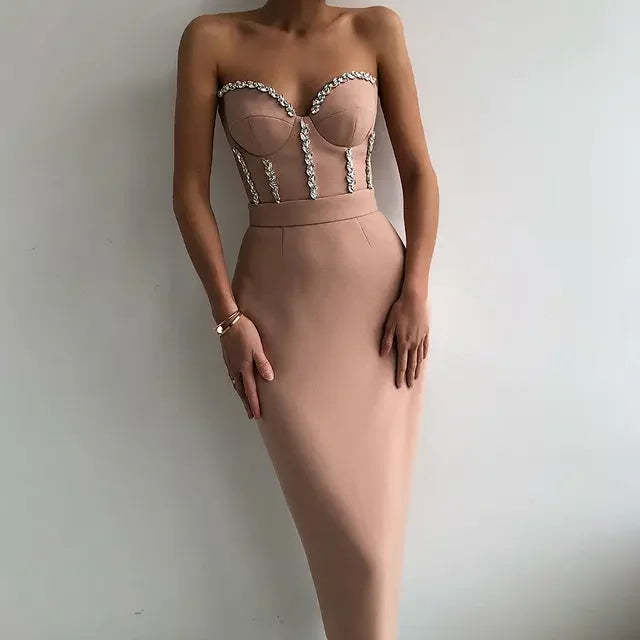 Sexy Strapless Bodycon Evening Dress - LUXLIFE BRANDS
