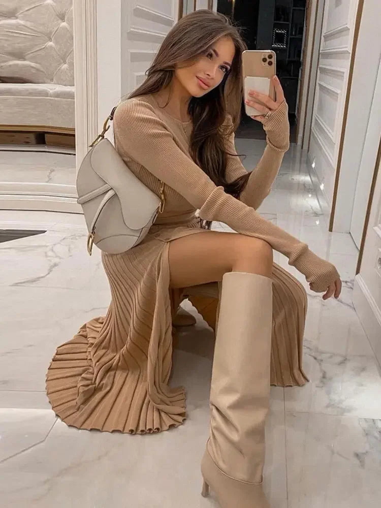 Annabel Sexy Sweater Crop Top Midi Skirt 2 Pc Set