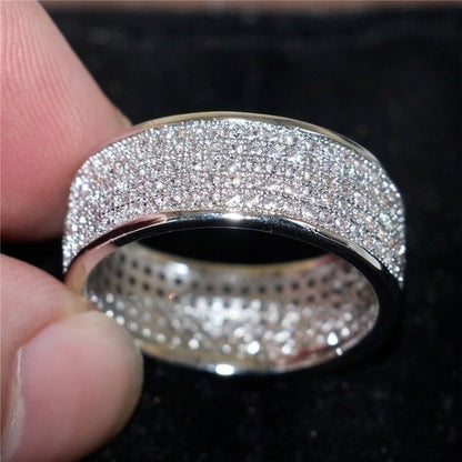 Shine Silver and Gold Color Women Ring Round Inlaid White Zircon Ring for Women Men Engagement Wedding Jewelry Gift