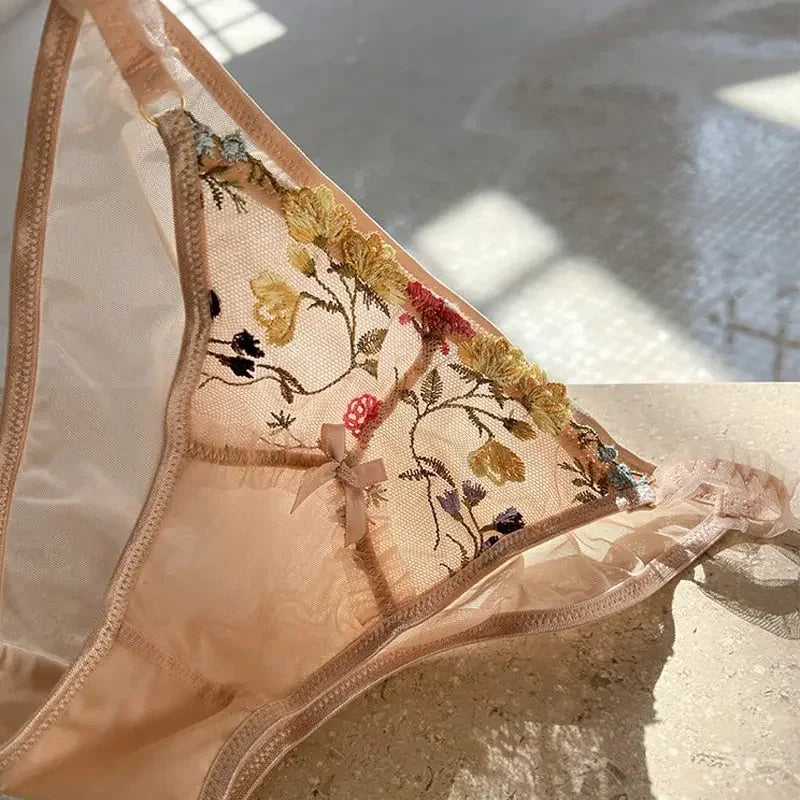 New Lace Camisole Ultra Thin Underwear Sexy Lace Embroidery Push Up Bra Set Women Romantic Flowers Body Shaper Tops and Panties