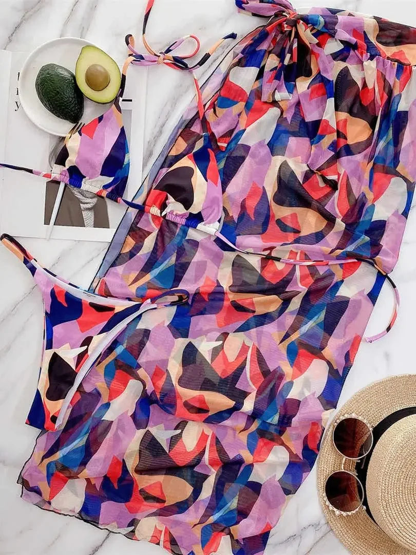 Vibrant Hues Bikini + Sarong Set - LUXLIFE BRANDS