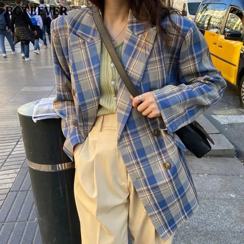Vintage Loose Fit Plaid Blazer - LUXLIFE BRANDS