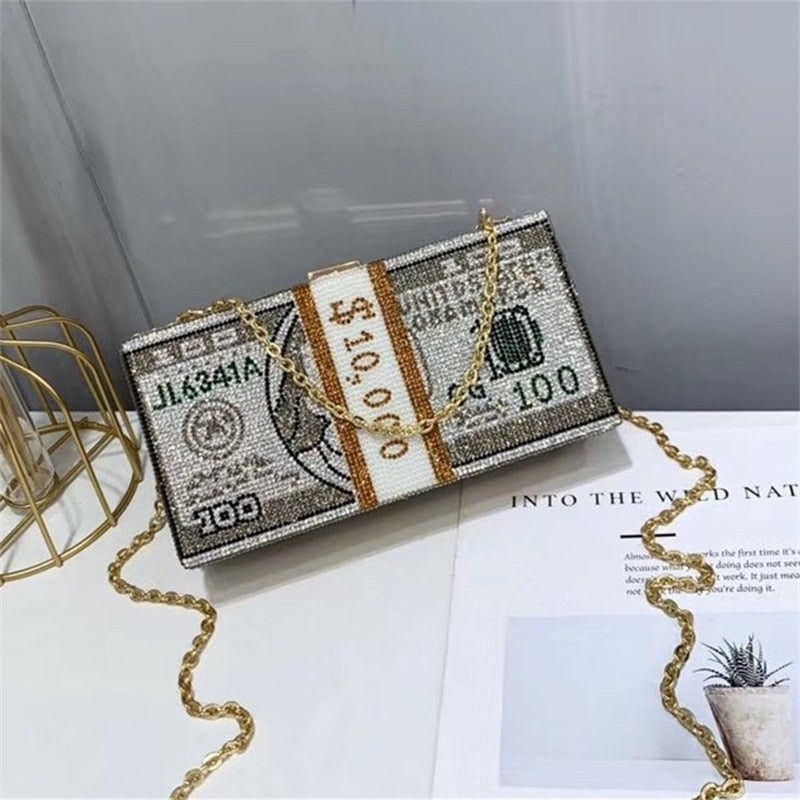 Luxury Novelty Crystal Money Handbag