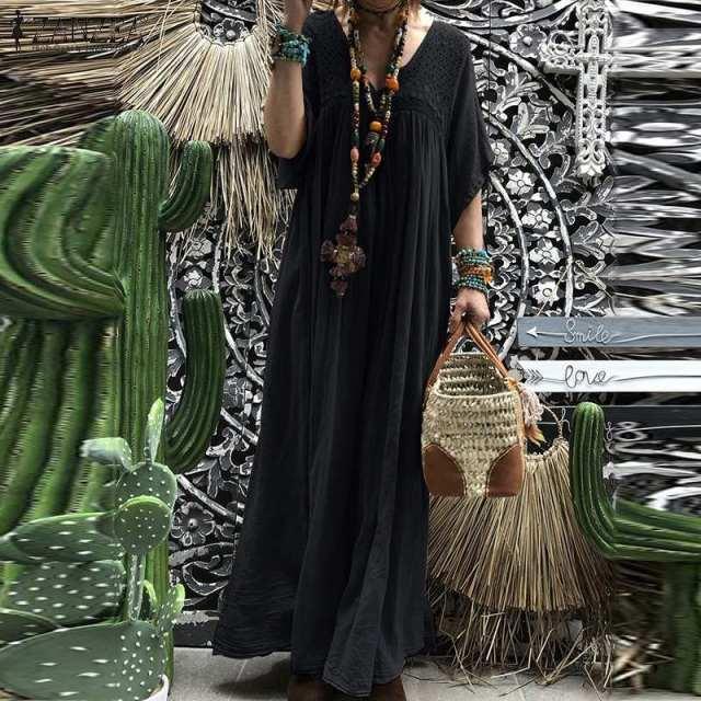 Vintage Boho Flare Sleeve Maxi Sundress - LUXLIFE BRANDS