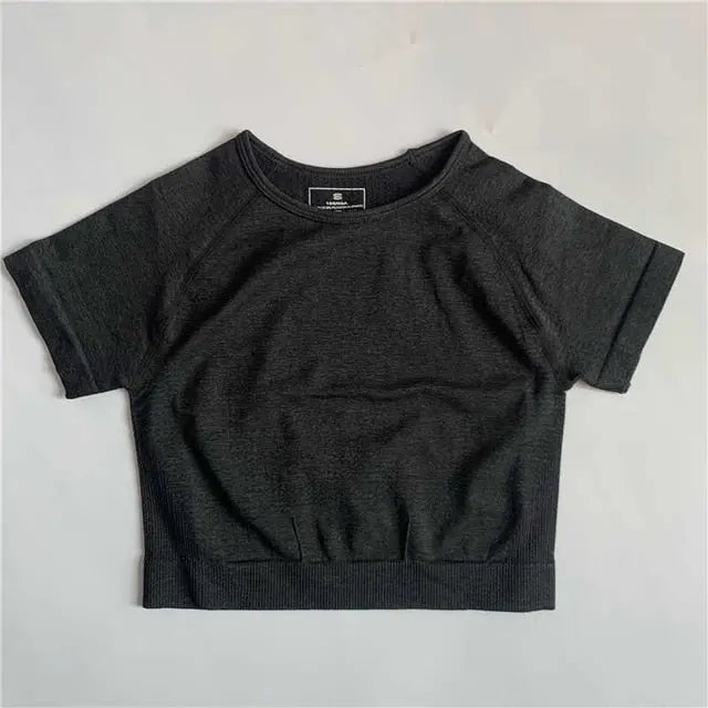 Seamless Short Sleeve Crop Top Yoga Shirts (Slim Fit) - LUXLIFE BRANDS