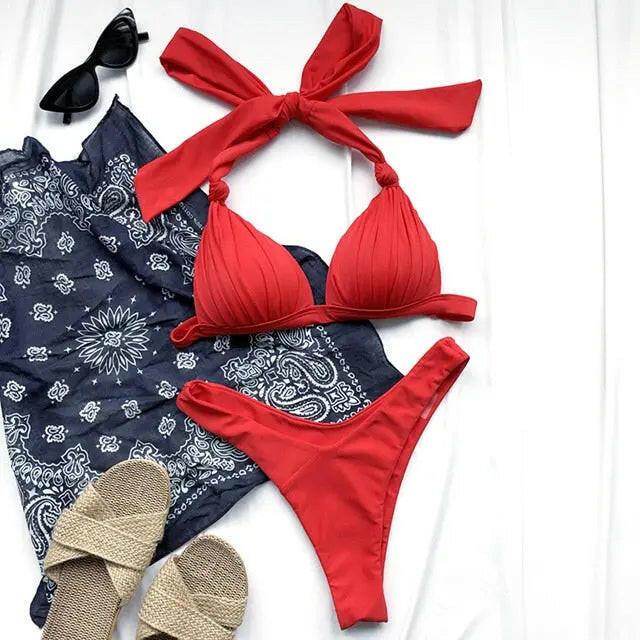 Liberated Lined Halter Bikini - LUXLIFE BRANDS