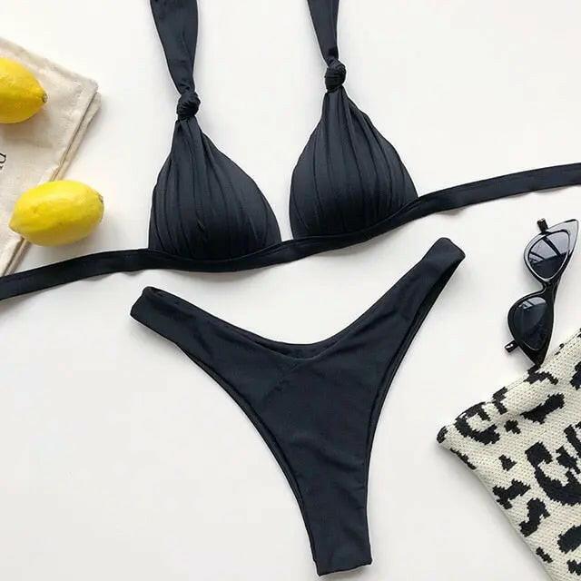 Liberated Lined Halter Bikini - LUXLIFE BRANDS