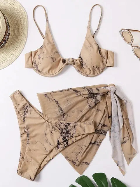Sexy Marble Print Push Up Bikini - LUXLIFE BRANDS