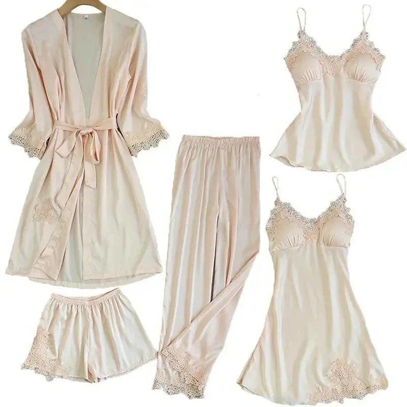 Satin Lace PJ Set 5PC - LUXLIFE BRANDS