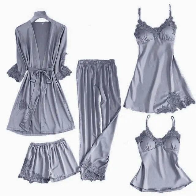 Satin Lace PJ Set 5PC - LUXLIFE BRANDS