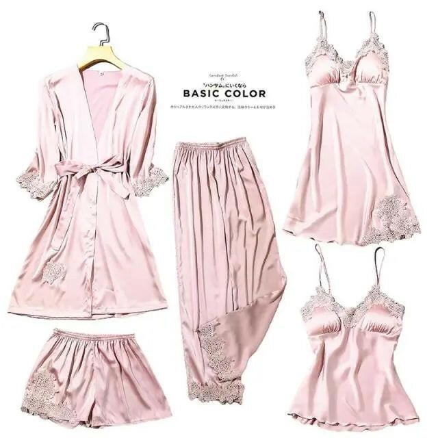 Satin Lace PJ Set 5PC - LUXLIFE BRANDS