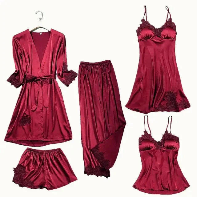 Satin Lace PJ Set 5PC - LUXLIFE BRANDS