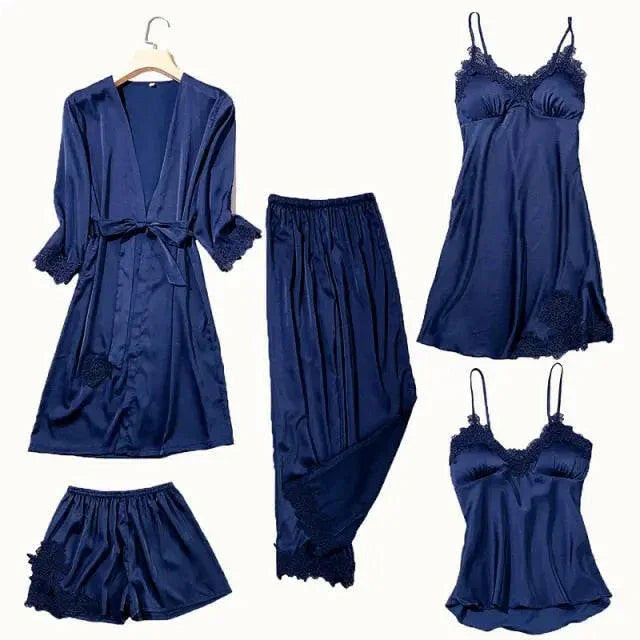 Satin Lace PJ Set 5PC - LUXLIFE BRANDS