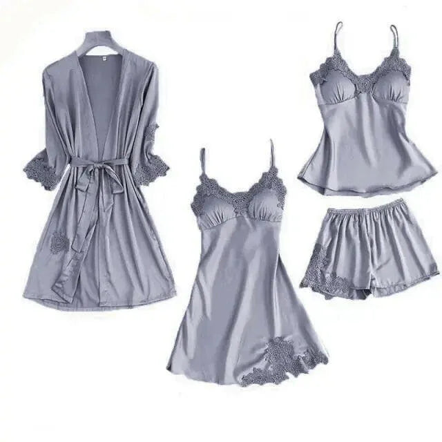 Satin Lace PJ Set 5PC - LUXLIFE BRANDS