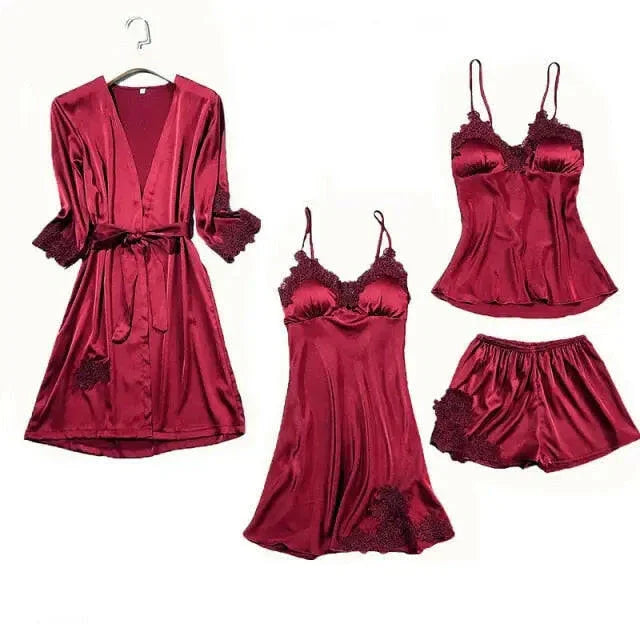 Satin Lace PJ Set 5PC - LUXLIFE BRANDS