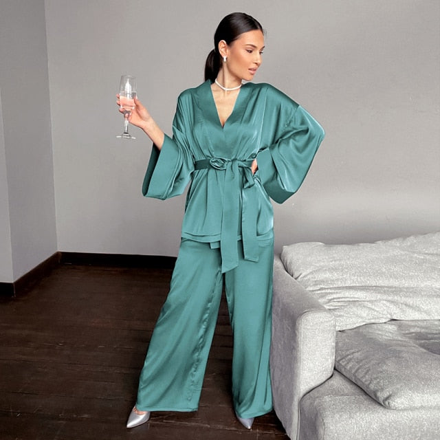 Satin Pajama Robe Set