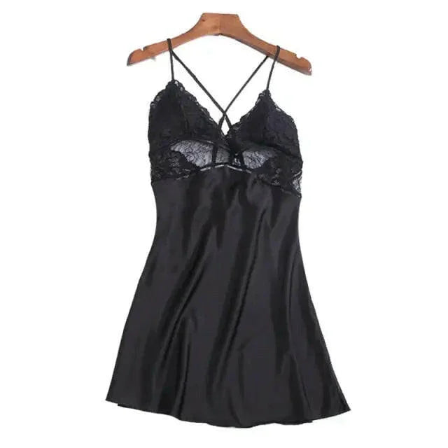 LUX Silk Backless Lace V-neck Nightwear - LUXLIFE BRANDS