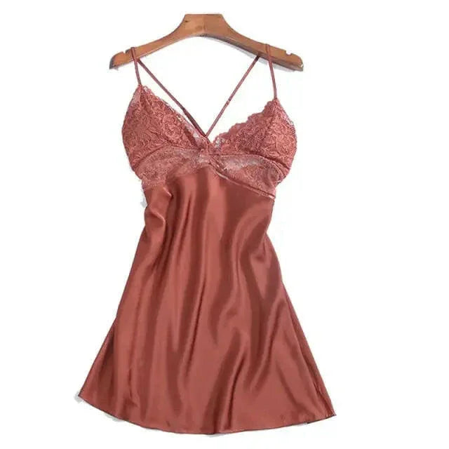 LUX Silk Backless Lace V-neck Nightwear - LUXLIFE BRANDS