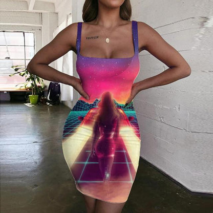 Neon Abstract Psychedelic Party Dress - LUXLIFE BRANDS