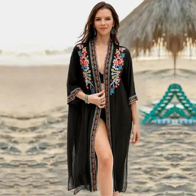 Embroidered Beach Tunic Beach Cover Up Sarong - LUXLIFE BRANDS