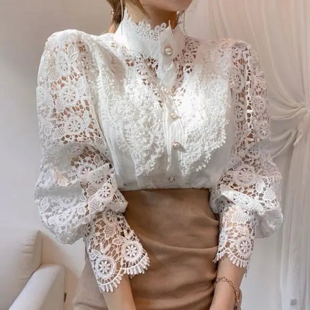 Lace Long Sleeve Blouse - LUXLIFE BRANDS